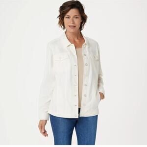 Denim&Co QVC Ivory  Stretch Linen Blend jean jacket. Size 2X